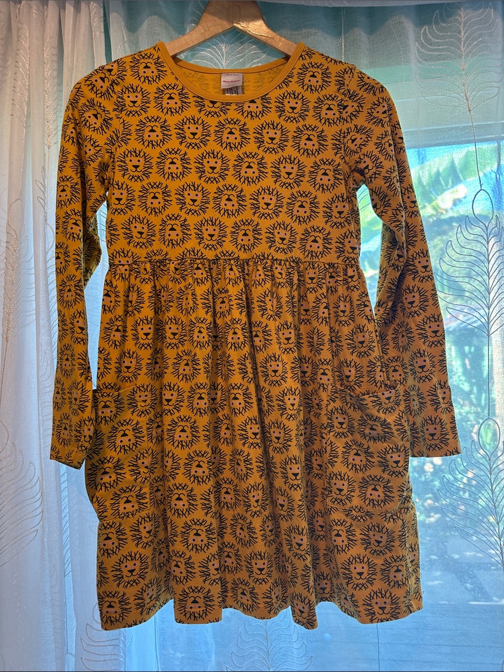 Hanna Andersson Mustard Long-Sleeve Lion Print Dress